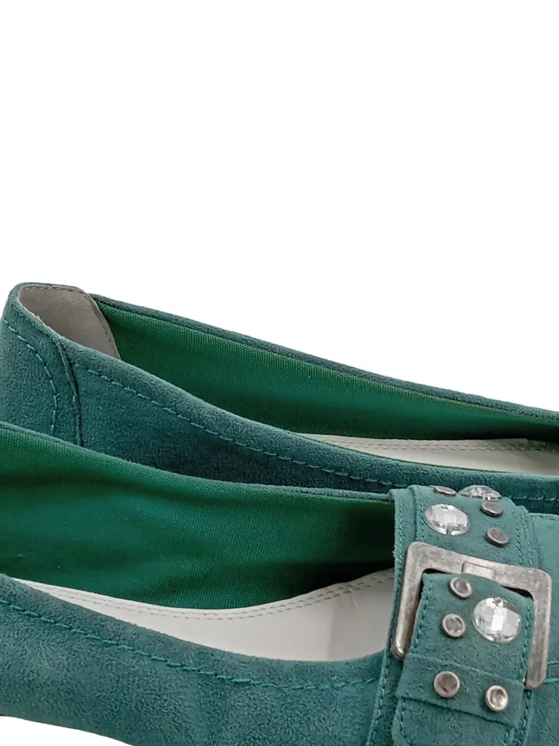 Marco Tozzi Damen Ballerinas Türkis Gr. 39 Strass Schnalle Wildleder-Optik 4