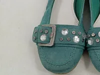 Marco Tozzi Damen Ballerinas Türkis Gr. 39 Strass Schnalle Wildleder-Optik 5