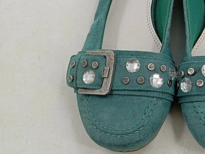 Marco Tozzi Damen Ballerinas Türkis Gr. 39 Strass Schnalle Wildleder-Optik 5