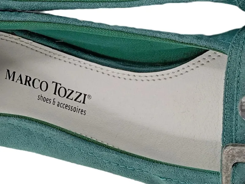Marco Tozzi Damen Ballerinas Türkis Gr. 39 Strass Schnalle Wildleder-Optik 6