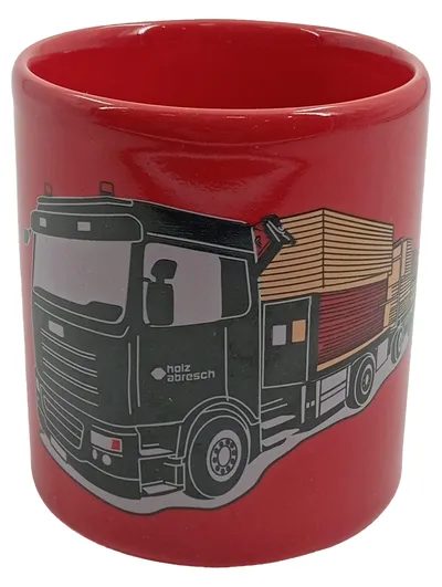 Kaffeebecher Tasse Rot LKW Motiv Holz Abresch Porzellan 350ml