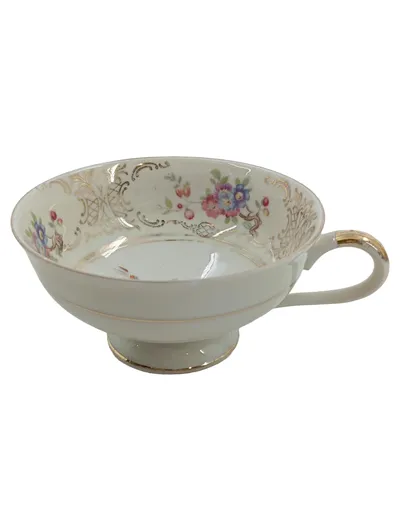 Schirnding Bavaria Teetasse Porzellan Blumen Goldrand Vintage weiß