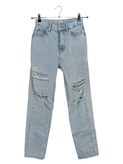 Pull&Bear Mom Jeans Damen Gr. 34 Hellblau Destroyed Ripped
