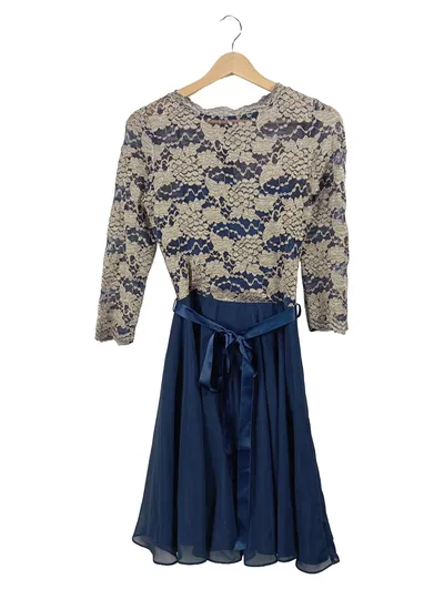 SWING Damen Kleid Spitze Chiffon Dunkelblau Gr. 36 festlich elegant