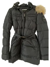 ADD Daunenjacke Damen Gr. 38 Schwarz Steppjacke Kapuze Echtfell 2