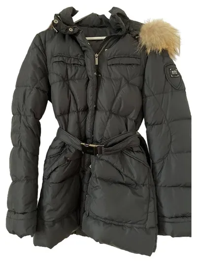 ADD Daunenjacke Damen Gr. 38 Schwarz Steppjacke Kapuze Echtfell