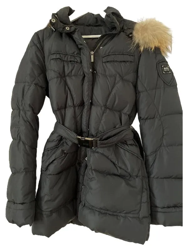 ADD Daunenjacke Damen Gr. 38 Schwarz Steppjacke Kapuze Echtfell 2