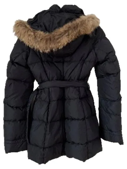ADD Daunenjacke Damen Gr. 38 Schwarz Steppjacke Kapuze Echtfell 3