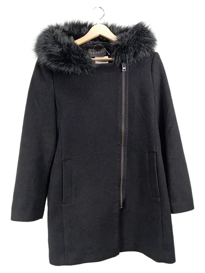 Esprit Damen Wintermantel Kunstfellkapuze Schwarz Gr. L Wolle