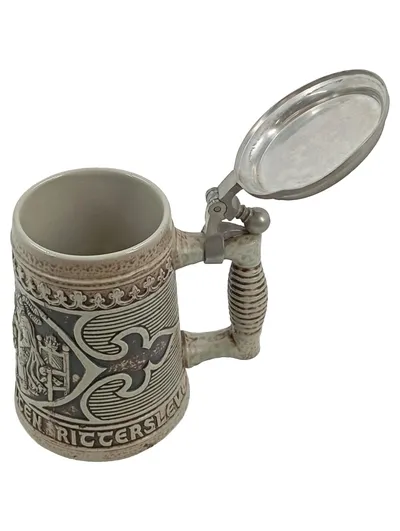 Gerz Bierkrug Keramik Zinndeckel Ritterslev W. Germany Vintage Sammlerstück