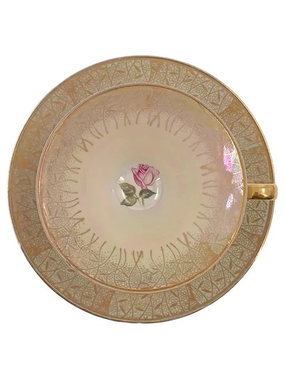 Bavaria Kaffeetasse mit Untertasse Porzellan Gold Lüster Rose Elegant