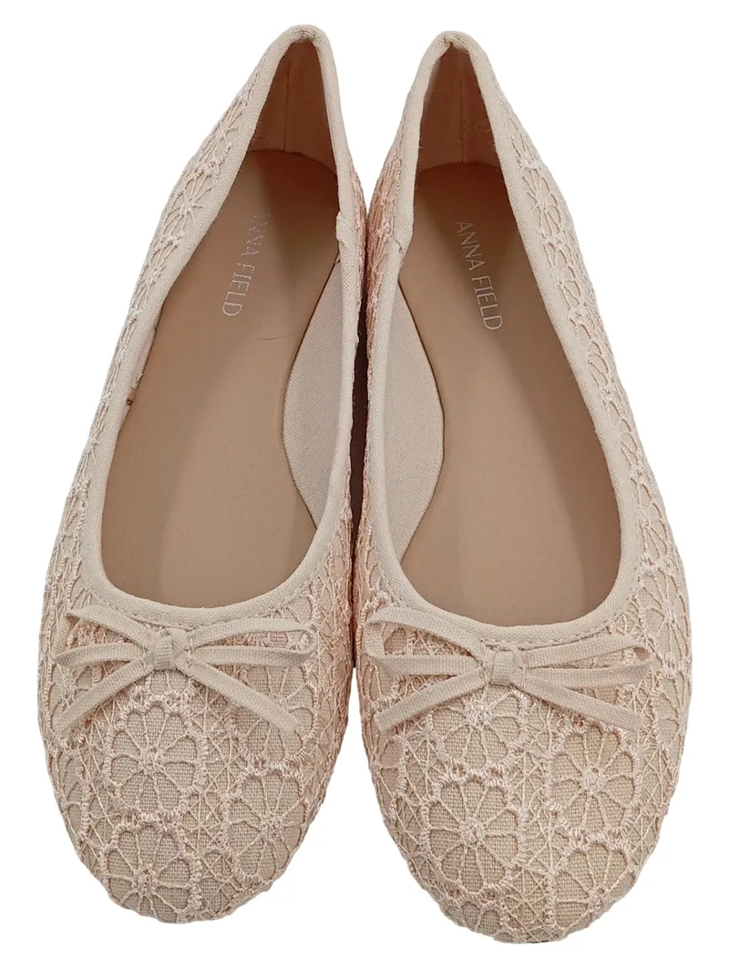 Anna Field Ballerinas Damen Spitze Schleife Rosa Gr. 38 Flachschuhe 2