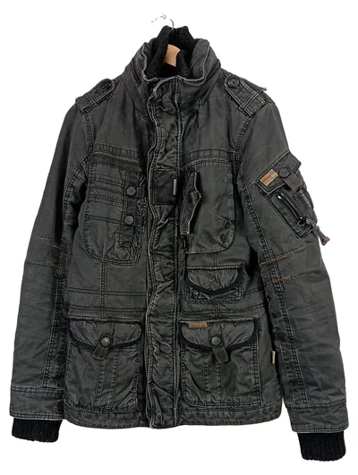 Khujo Herren Windjacke Military Cargo Jacke Gr. S Grau Vintage