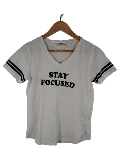 COLIN'S Damen T-Shirt Weiß Gr. XS Sportlich Schriftzug Kurzarm
