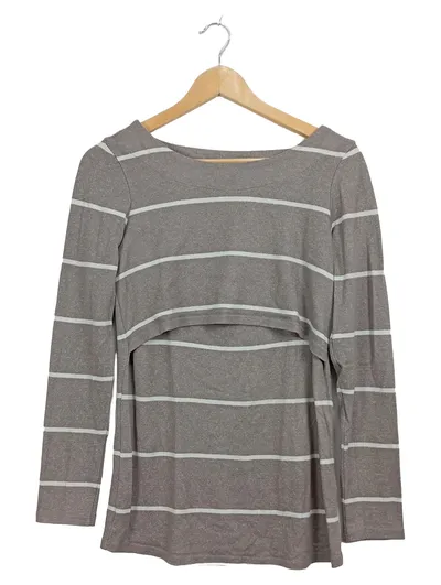 Noppies Stillshirt Umstandsshirt Langarm Gestreift Grau Gr. S