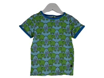 Småfolk Kinder T-Shirt Gr. 98 Elefanten Muster Blau Grün Kurzarm