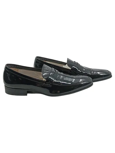 Lottusse Herren Penny Loafer Lackleder Slipper Schwarz Gr. 43