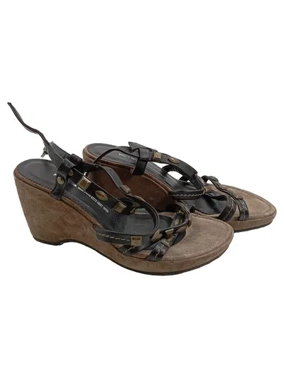 Kennel & Schmenger Keil-Sandalen Damen Gr. 38 Braun Leder Nieten Wedge