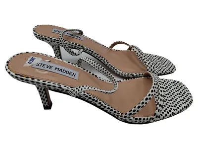 Steve Madden Damen Sandalen Gr. 38 Weiß Schwarz Gepunktet Absatz