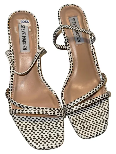 Steve Madden Damen Sandalen Gr. 38 Weiß Schwarz Gepunktet Absatz
