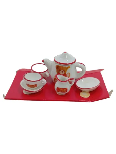 Steiff Mini Porzellan Teeservice Set Puppengeschirr Teddybär Weiß Rot