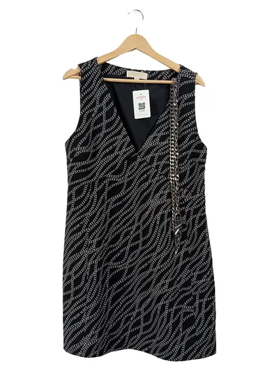 Michael Kors Etuikleid Damen Gr. L Ketten-Muster V-Ausschnitt Schwarz
