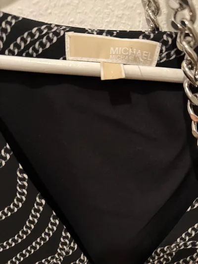 Michael Kors Etuikleid Damen Gr. L Ketten-Muster V-Ausschnitt Schwarz