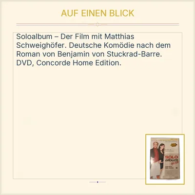 Soloalbum - Matthias Schweighöfer Nora Tschirner DVD Komödie Film