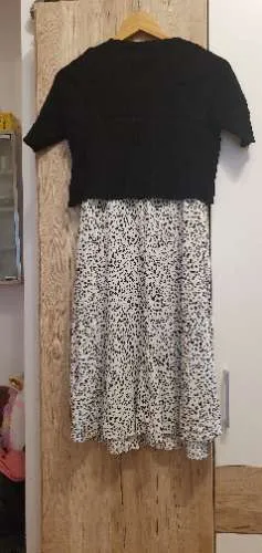 Seraphine Strickkleid Damen Gr. 36 Schwarz Weiß Tupfenmuster Kurzarm