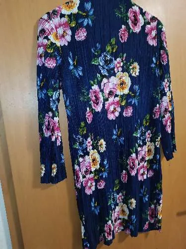 DEA Damen Kimono Strickjacke Blumenmuster Plissee Blau Gr. M