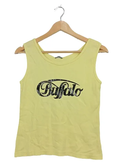 Buffalo Tank Top Damen Gr. 40/42 Gelb Logo-Print Ärmellos Baumwolle