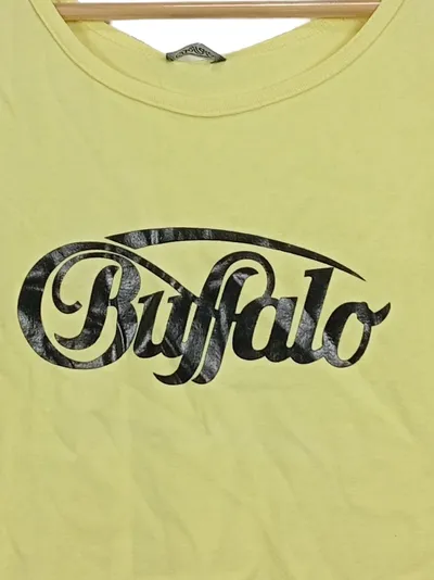 Buffalo Tank Top Damen Gr. 40/42 Gelb Logo-Print Ärmellos Baumwolle