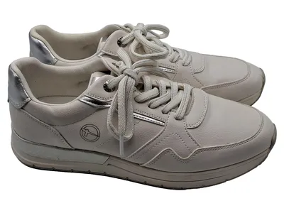 Tamaris Damen Sneaker Low Weiß Silber Gr. 41 Synthetik Casual
