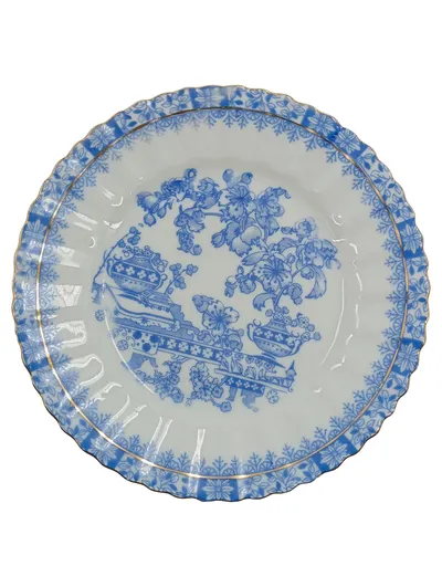 Tuppack Porzellan Essteller China Blau Tiefenfurt Blumenmuster Vintage