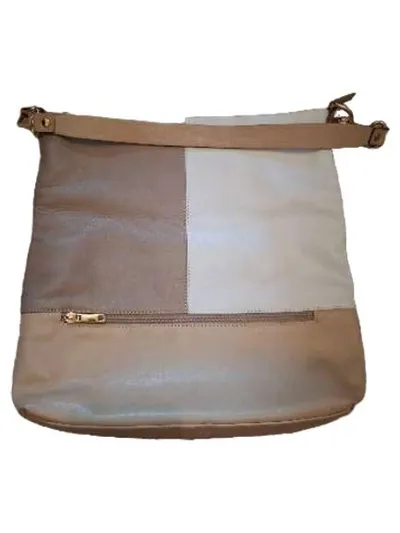 LOUBS Damen Umhängetasche Leder Beige Patchwork Design Schultertasche