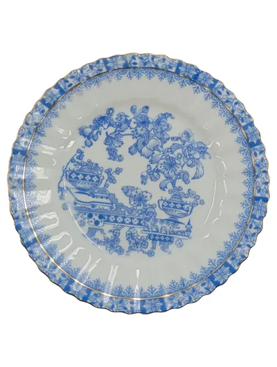 Tuppack Essteller China Blau Tiefenfurt Blumenmuster Goldrand 17cm