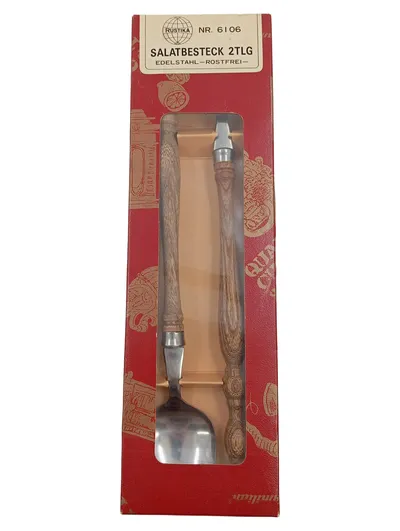 Salatbesteck 2tlg Set Löffel Gabel Holzgriff Edelstahl Rostfrei Retro