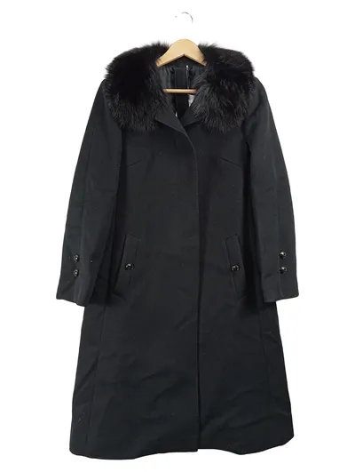 DELMOD Damen Mantel Gr. 40 Schwarz Pelzkragen Klassisch Elegant Winter
