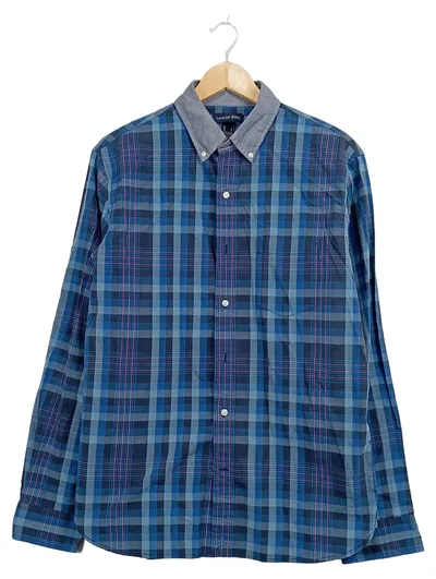 Lands' End Herren Freizeithemd kariert Blau Langarm Gr. M