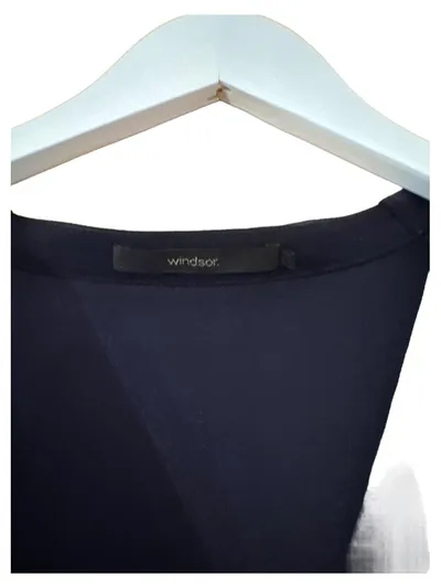 windsor. Damen Bluse Shirt Gr. 42 Dunkelblau V-Ausschnitt Elegant Viskose