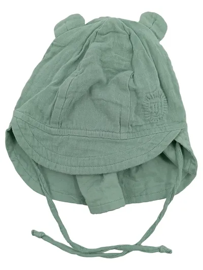 ALANA Baby Mütze Sonnenhut mit Ohren Gr. 46/47 Grün 100% Baumwolle Muslin
