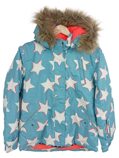 Boden Winterjacke Mädchen Gr. 152 Sternenmuster Fellkapuze Türkis