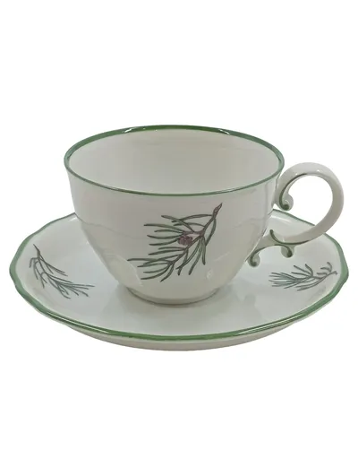 Heinrich & Co. Selb Bavaria Kaffeetasse Untertasse Tannenzweig Dekor 1534