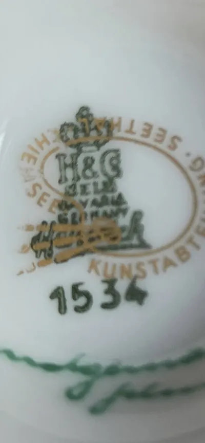 Heinrich & Co. Selb Bavaria Kaffeetasse Untertasse Tannenzweig Dekor 1534