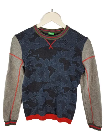 United Colors of Benetton Pullover Kinder Gr. 140 Weltkarte Blau Grau