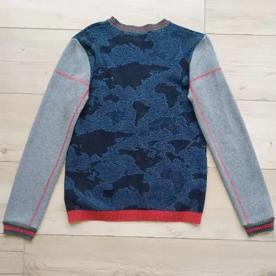 United Colors of Benetton Pullover Kinder Gr. 140 Weltkarte Blau Grau