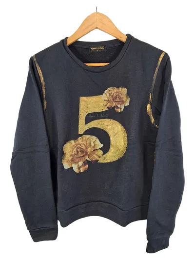 Romeo y Julieta Pullover Damen Gr. L Schwarz Gold Blumenprint Sweatshirt