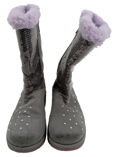 Skechers Mädchen Schneestiefel Gr. 28,5 Grau Pailletten Glitzer Fellrand