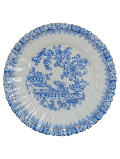 Tuppack Tiefenfurt Essteller China Blau Porzellan Blumenmuster Goldrand 17cm