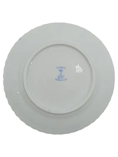 Tuppack Suppenteller China Blau Tiefenfurt Blumenmuster Goldrand Vintage